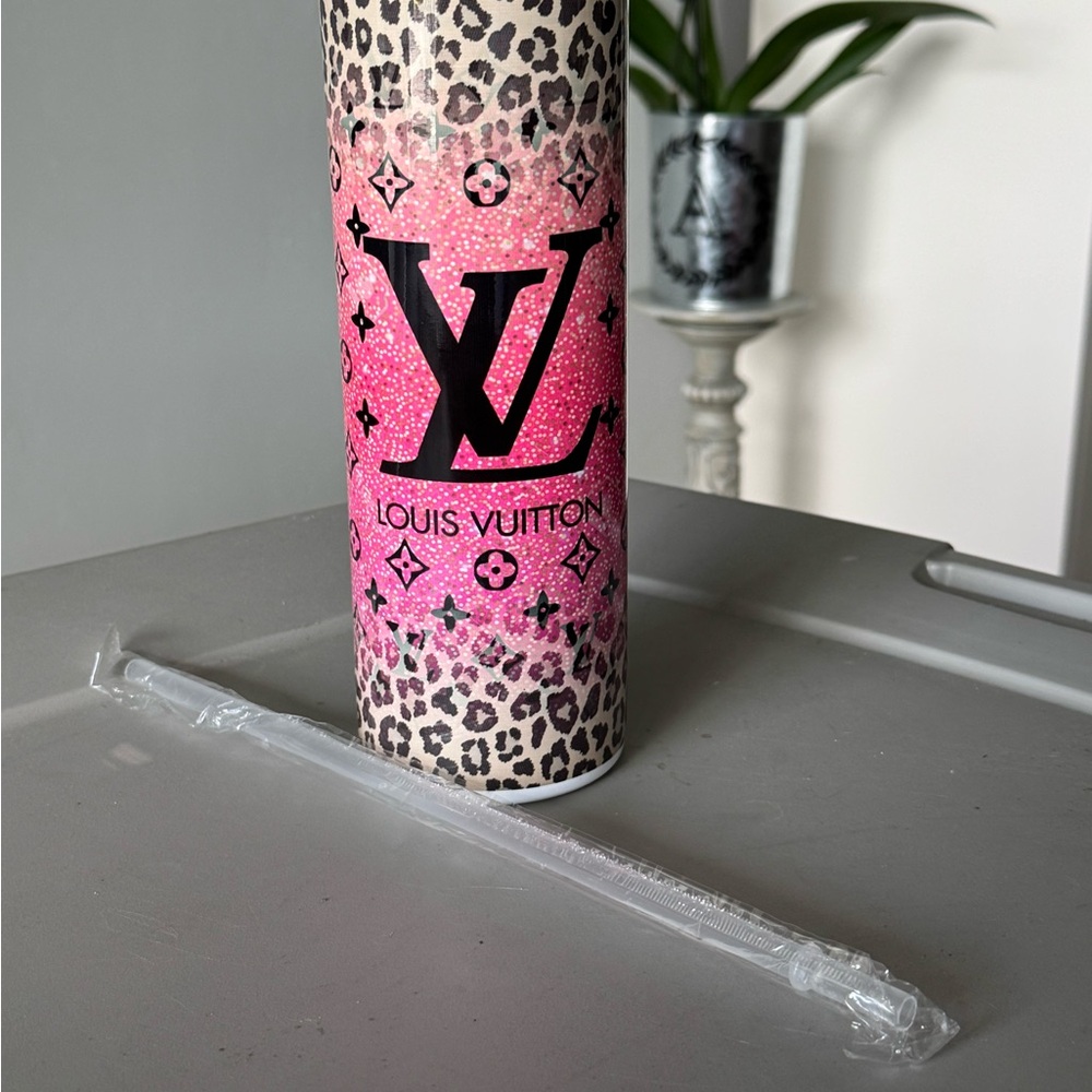 L*V Pink Custom Made Leopard Print Tumbler